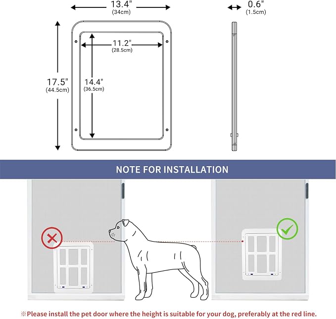 Dog Door for Sliding Door, Lockable Dog Screen Door with Magnetic Closure Easy Install Pet Door for Dogs Cats, Inner Flap 11.2 x 14.4 inches, White L