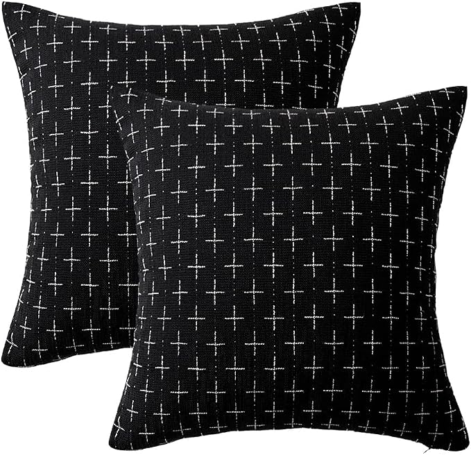 MIULEE Pack of 2 Decorative Burlap Linen Euro Sham Throw Pillow Covers Modern Farmhouse Vintage Pillowcase Rustic Woven Textured Cushion Cover for Sofa Couch Bed 26x26 Inch Black