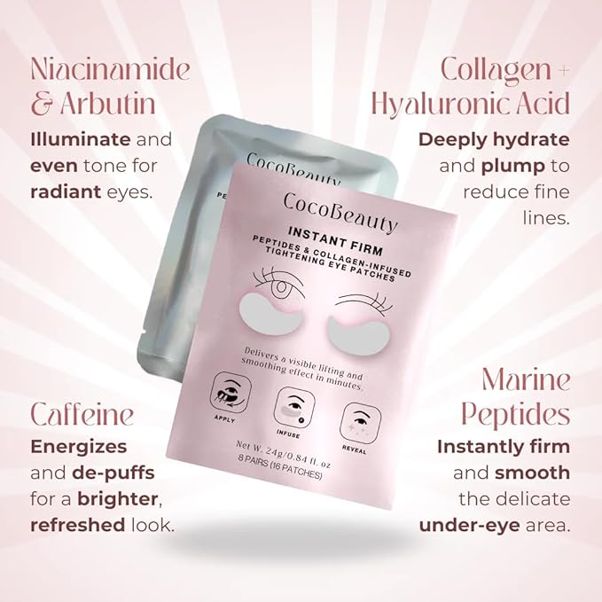 COCOBEAUTY InstaFirm Eye Patches – Under Eye Mask for Puffiness and Dark Circles – Topicals Eye Treatment for Women & Men – Eye Bags Solution – Hydrating Eye Masks for Health and Beauty (32 pairs)