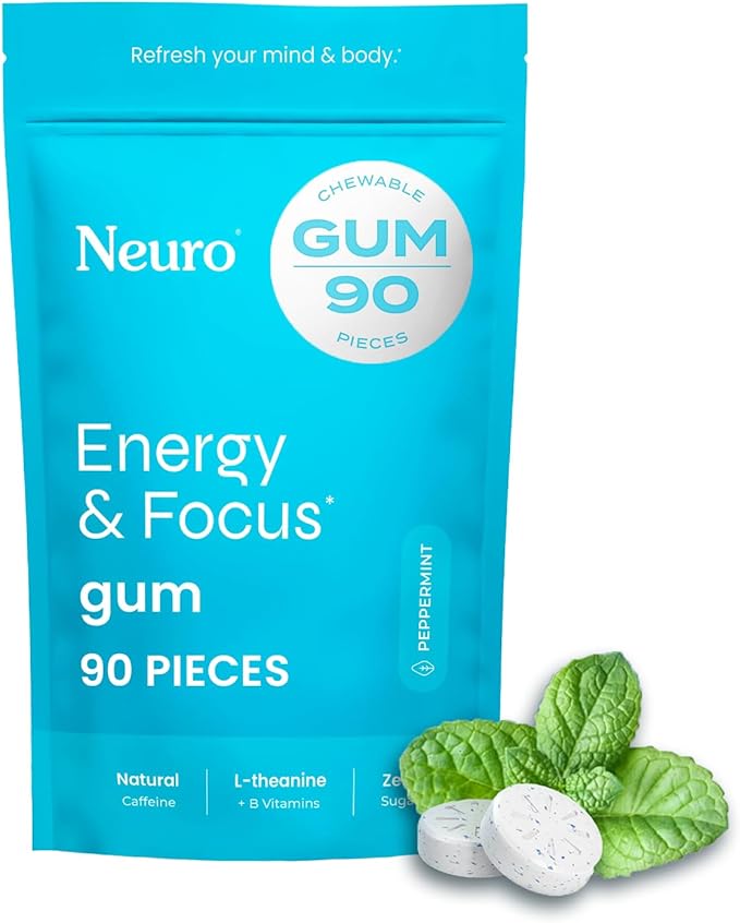 Neuro Focus Set – 90 Count Each (Peppermint) – Sugar Free Nootropic Chewing Gums with Natural Caffeine, L-Theanine, B-Vitamins & Ginseng for Energy, Alertness & Clarity