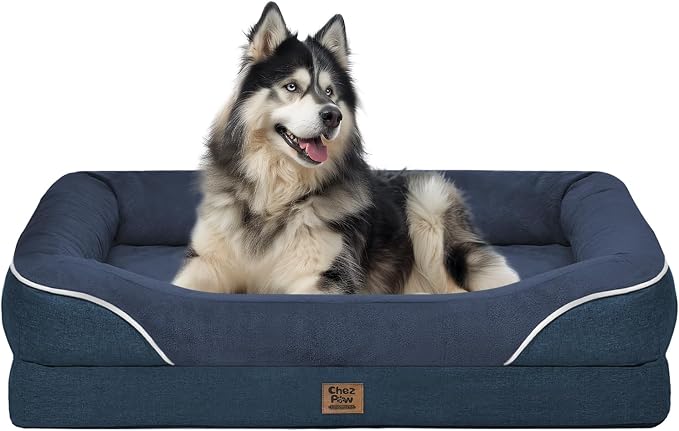 Orthopedic Washable XXL Dog Bed for Extra Large Dogs | Egg Crate Foam, 4-Sided Bolster Support, Waterproof Liner, Non-Slip Bottom, Removable Bolster Cover, 45 x 35 Inch