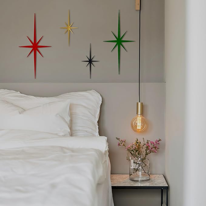 4 Pcs Star Wall Art for Home Decor Living Room Bedroom Office Metal 3D,Bling,with Hanging Hook Starburst Midcentury Sculpture Retro Gallery Accent Celestial -Gold 16.5in/9.4in
