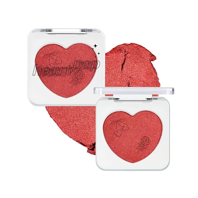 ETUDE Heart Pop Blush, Bold Red Cheek Color, Natural Highlight & Glossy Finish, Compact 0.2 oz – Red Spirit