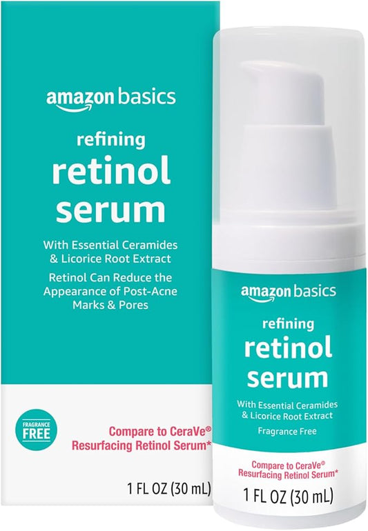 Amazon Basics Retinol Serum for Face, Pore Minimizer, Fast Absorbing Formula, 1 Fluid Ounce, 1-Pack
