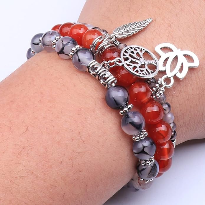 UEUC Tree of Life Yoga Healing Stone Bracelets,Multilayer Lotus Chakra Stone Reiki Bracelet Sets,Anxiety Crystal Natural Stone,for Women Stress Relief