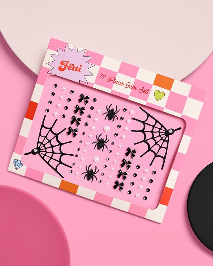 xo, Fetti Romantic Horror Face Gems - 79 pcs. | Gothic Bachelorette Face Stickers, Spooky Birthday Rhinestone Accessory, Halloween Party Decorations