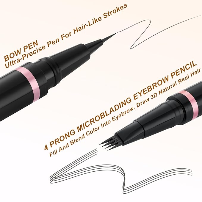 Eyebrow Pencil,2-in-1 Waterproof Eyebrow Pen with 4 Tip Brow Pen and Ultra-Precise Brow Pencil,with Dual-ended Eyebrow Brush,Eyebrow Makeup for Natural Looking Eyebrows - Dark Grey