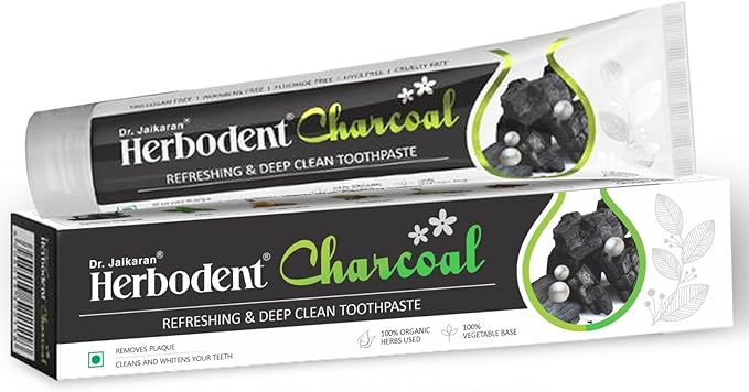 Herbodent® Charcoal Toothpaste - 6.53 Oz Pack of 1 | Whitens Teeth & Fresh Breath | No Bleach, No Fluoride | Activated Bamboo Charcoal & Organic Herbs -Wheat Germ Oil, Thyme Oil, Clove Oil