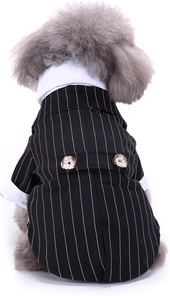 GabeFish Pets Wedding Jackets Suit for Dogs with Bow Tie Puppy Cat Formal Clothes Shirt Tuxedo (Striped, L (Chest 17.3in/44cm)