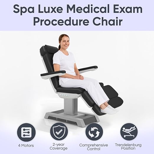 Massage Tools Spa Luxe Medical Exam Procedure Chair - Electric Hydraulic Adjustable w/ Trendelenburg Position - Exam Chair w/ 440 lbs Capacity, Equipment for Medical Practices - Black, Model 2218BN