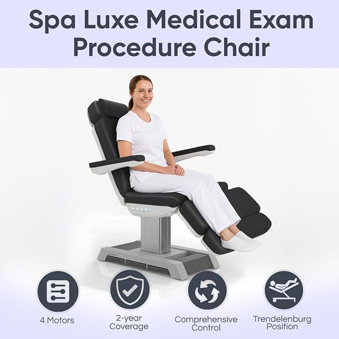 Massage Tools Spa Luxe Medical Exam Procedure Chair - Electric Hydraulic Adjustable w/Trendelenburg Position - Exam Chair w/ 440 lbs Capacity, Equipment for Medical Practices - Gray, Model 2218BN