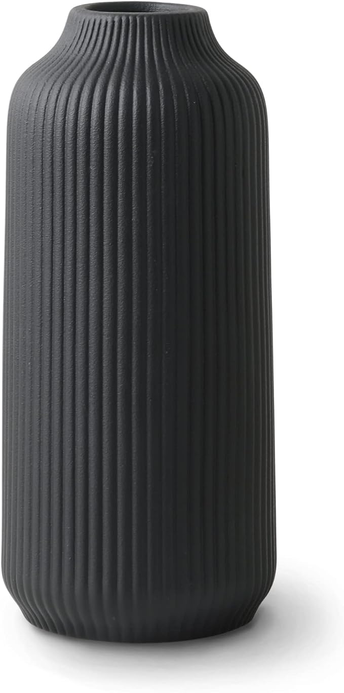 flature Ceramic Vase in Nordic Style, Decovase Large for Pampas Grass as Boho Deco, Vase Black Matt 10 inch for Flowers, Scandinavian Design Home Decoration for Fresh Flowers, Dried Flowers (Size L)