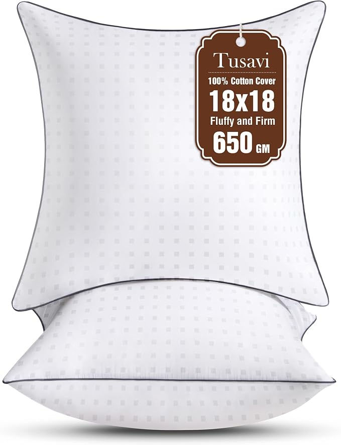 18"x18" Pillow Inserts Set of 2 with 100% Cotton Cover Decorative Square Throw 18 Pillows for Couch, Sofa and Bed - White(2, 18x18)
