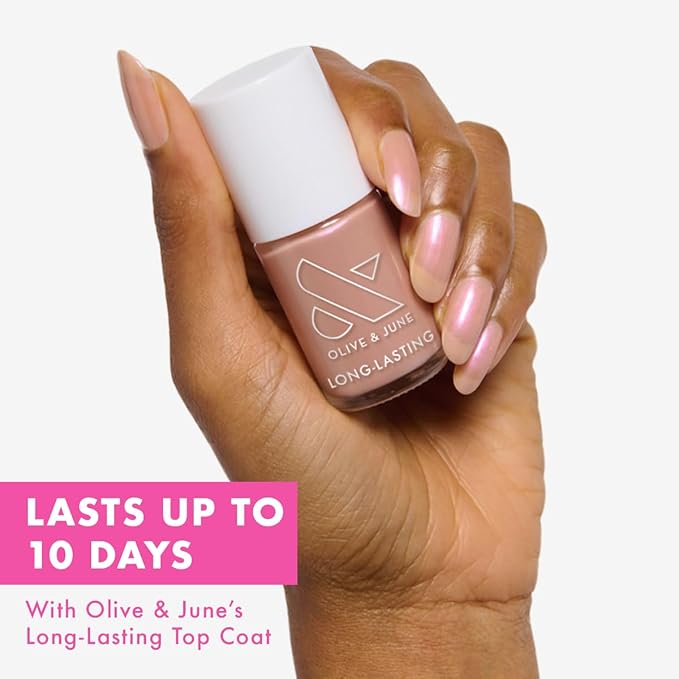 Olive & June Long Lasting Nail Polish | Spring Pastel Nails | Plump Gel-Like Finish No Lamp Needed | Lasts up to 10 days | 15-Free Vegan & Cruelty-Free Chip-Resistant | Sandy Scallop Golden Iridescent