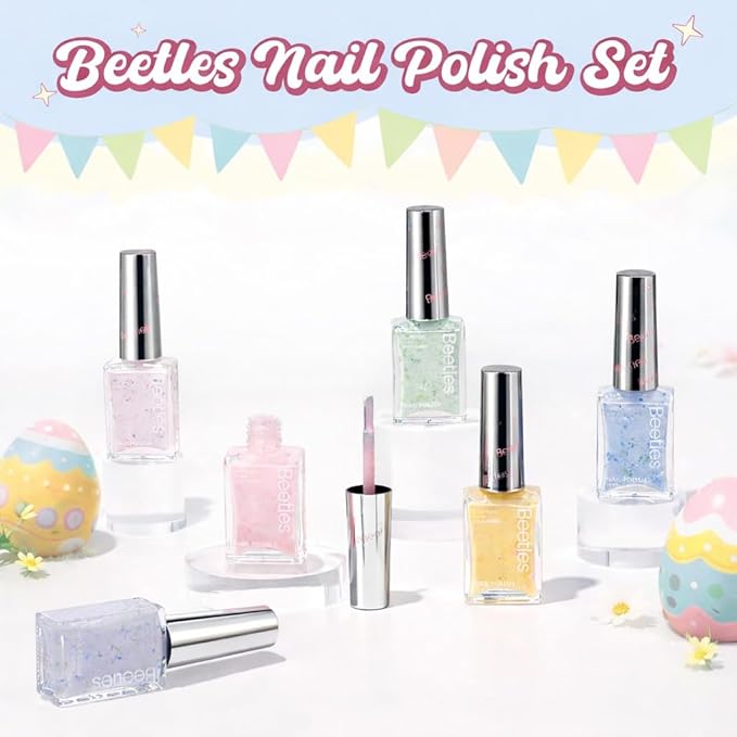 Beetles Pastel Nail Polish Set - Butter Kiss, 6 Colors Glitter Spring Nail Polish Quick Dry Set, Spring Nails Art, Long Lasting Shine DIY Manicure Easter Nails Gift for Her
