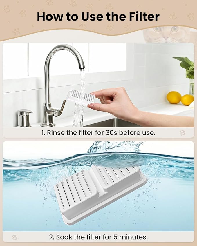 PawPoll Cat Water Dispenser Filter 6 Pcs with 6 Sponges | Replacement Cartridge for Cat Water Fountain