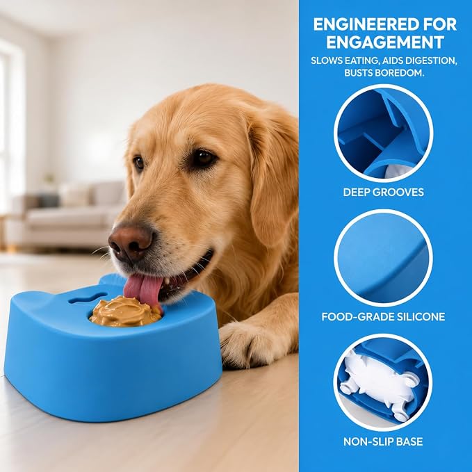 Slow Feeder Dog Bowl with Rolling Ball, Dog Lick Bowl for Yogurt & Peanut Butter, Liquid Treat Dispenser, Anti Choking Enrichment Toy for Small Medium Large Dogs Lick Sphere