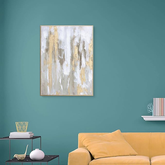 Zessonic Large Gold Abstract 3D Textured Hand-painted Wall Art, 24"x32" | Framed Texture Paintings Modern Canvas Artwork with Hand-Painted Gold Foil for Living Room Bedroom Office, Ready to Hang
