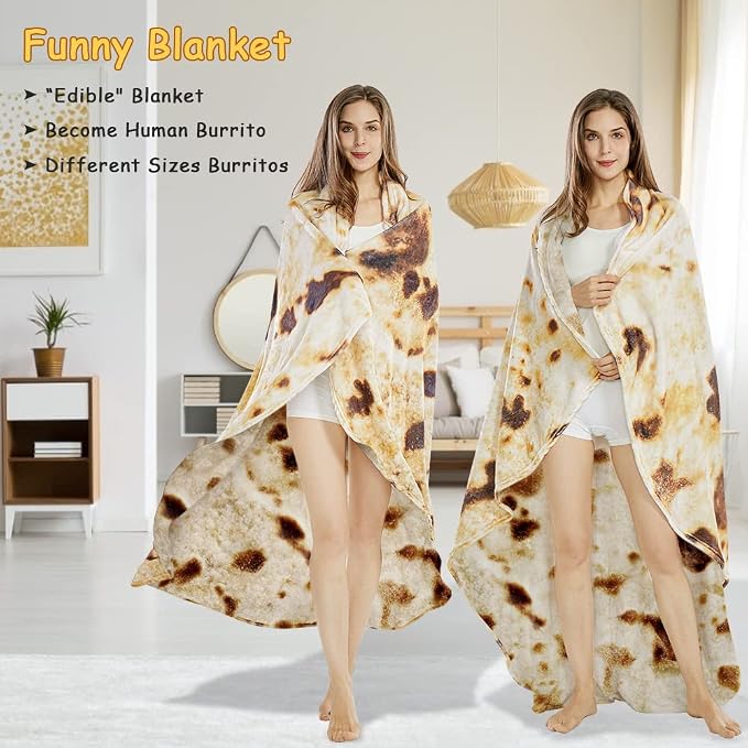 SeaRoomy 71 in Burrito Tortilla Blanket, Funny Large Throw Blanket, Brown | White Elephant Christmas Birthday Gifts, Gag Gifts for Women Men Teen Boys & Girls, Soft Fluffy Flannel, Double Sided