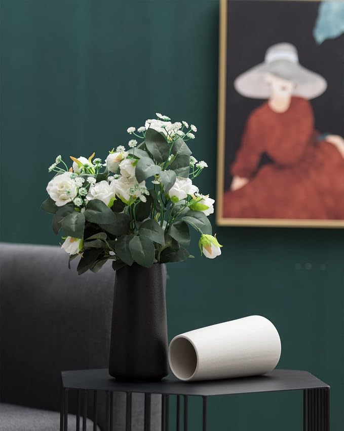 Simple Boho Ceramic Flower Vase for Home Decor (Matte Black,Big) | 8'' Modern Vase for Flower Plant Pampas Grass, Fit for Table Shelf Centerpieces, Living Room Kitchen Bedroom Wedding Gift