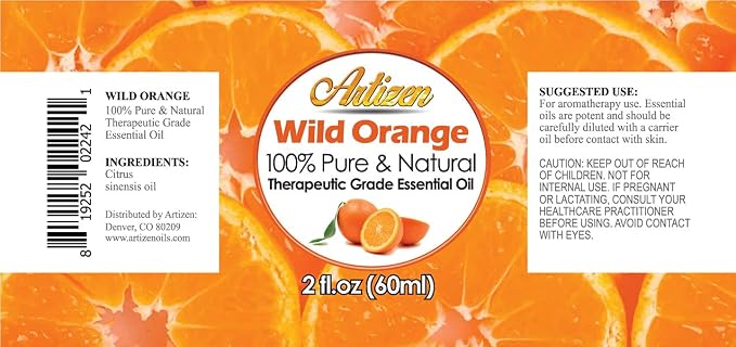 Artizen Wild Orange Essential Oil (100% Pure & Natural - Undiluted) Therapeutic Grade - Huge 2oz Bottle - Perfect for Aromatherapy, Relaxation, Skin Therapy & More!