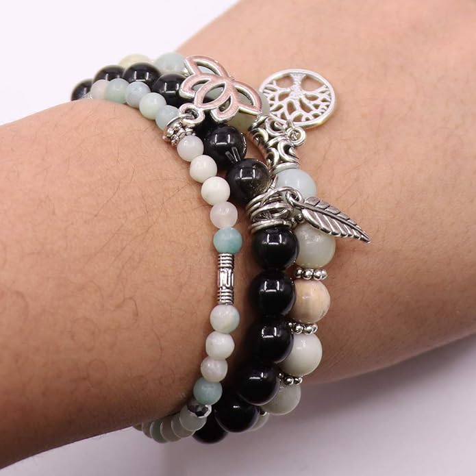 UEUC Tree of Life Yoga Healing Stone Bracelets,Multilayer Lotus Chakra Stone Reiki Bracelet Sets,Anxiety Crystal Natural Stone,for Women Stress Relief