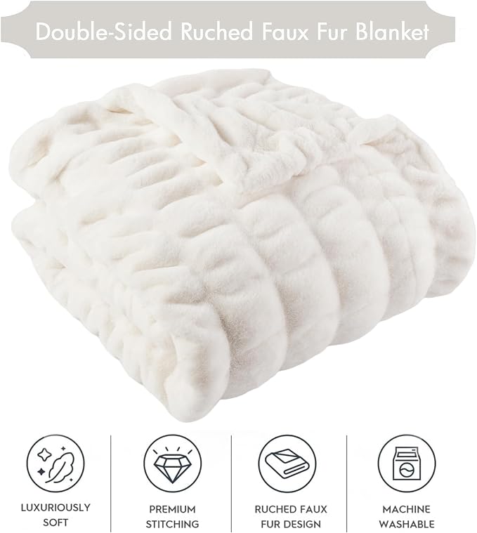 BATTILO Soft Faux Fur Throw Blanket for Couch, Double Side, 60"x80", White | Luxury Minky Couture Blanket, White Throw Blanket, Silky Cozy Soft Thick Faux Fur Blanket For Bed, Sofa Living Room
