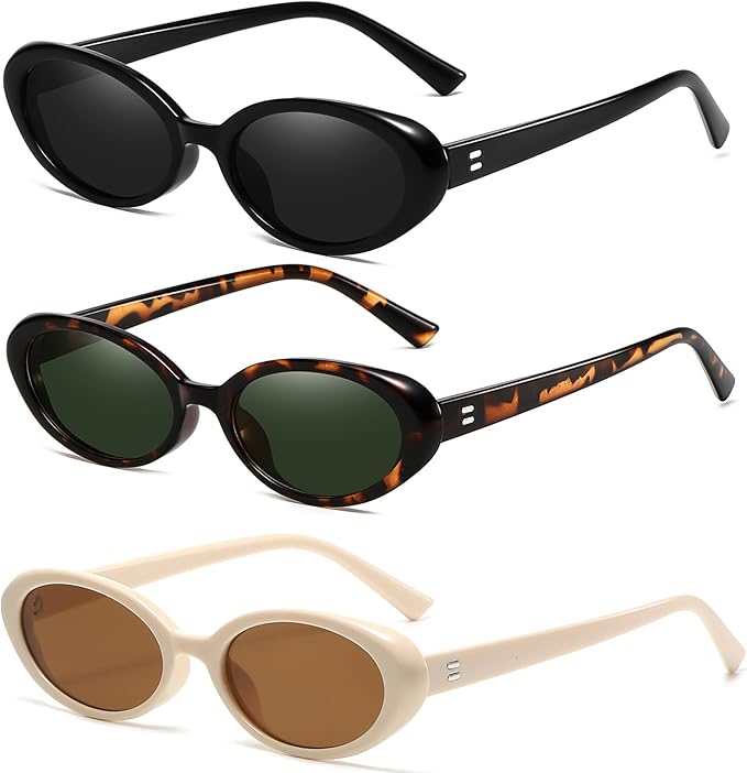 Breaksun Retro Oval Sunglasses for Women Men Fashion Small Oval Sunglasses 90s Vintage Shades