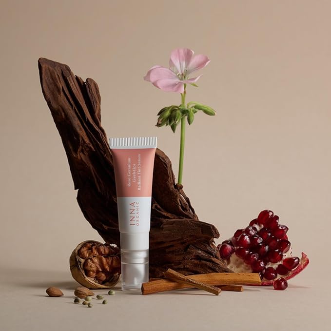 INNA ORGANIC Tinted Lip Serum, Moisturizing, Healing, Light Rosy color, 100% vegan, EWG & COSMOS Certified| also suitable for 10-15, kids | Rose Geranium Essential Oils Infused | Luxury Clean Beauty