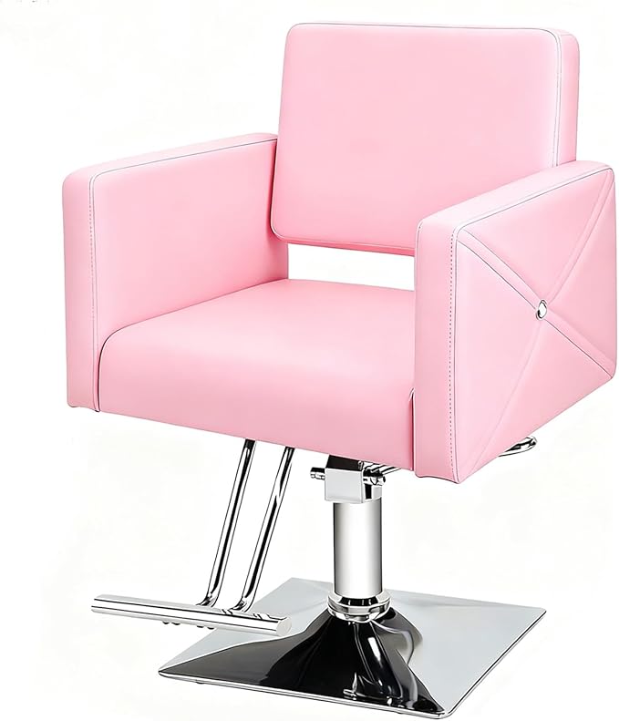 Barber Salon Chair for Hair Stylist, Heavy Duty Hydraulic Pump Stylist Chair, 360 Degrees Rolling Swivel Adjustable Spa Beauty Equipment for Barbershop/Home, Black (Pink)