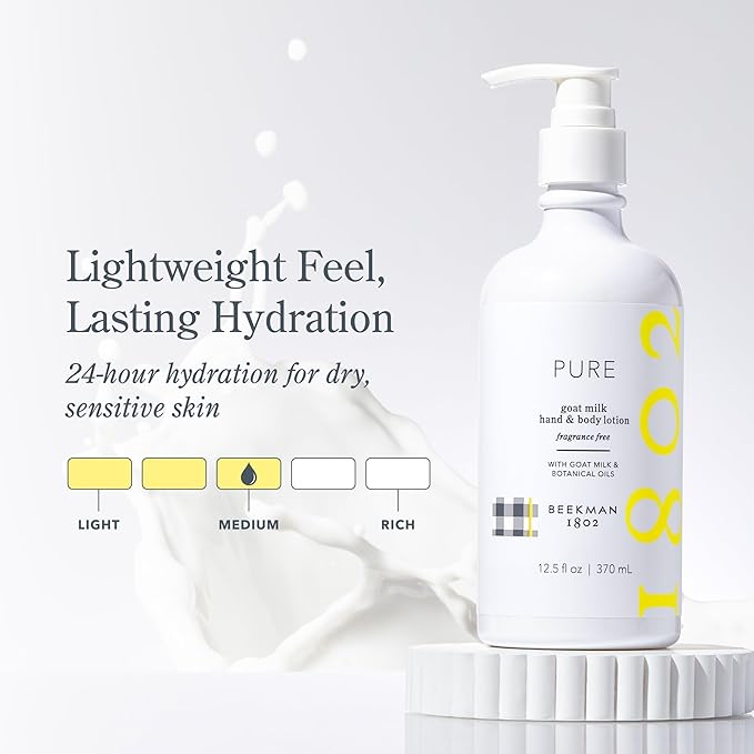 Beekman 1802 Goat Milk Lotion – Body Lotion & Hand Lotion for Dry Skin, Lightweight Non-Greasy Formula with Shea Butter & Jojoba Oil, Cruelty Free, Lotion Pump – Fragrance Free