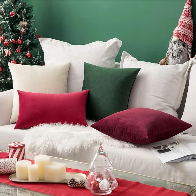 MIULEE Velvet Throw Pillow Covers 18x18 Inch Pack of 2 Wine Red | Soft Solid Decorative Pillow Covers, Modern Luxury Home Decor, for Couch Chair Sofa Bedroom Livingroom