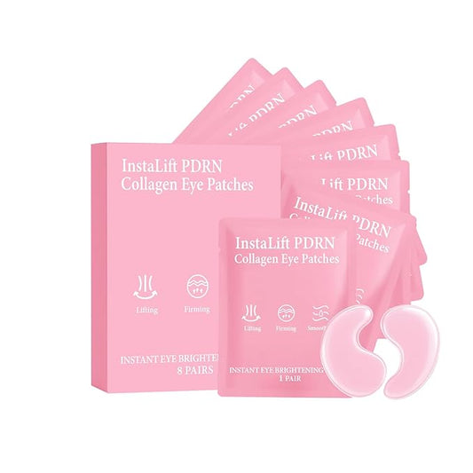 Eye Patches with PDRN & Collagen – Anti-Wrinkle Under Eye Patches for Dark Circles, Puffy Eyes & Hydration, Instalift Gel Mask, 8 Pairs