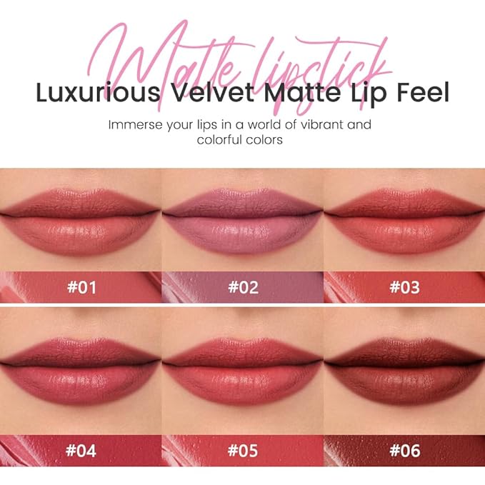 6Pcs Matte Lipstick Crayon Set for Women, Long Lasting Waterproof Velvet Lip Liner Pencil, High Pigment Creamy Lipstick, Longwear Non-Drying Lip Makeup Cruelty-free 24 Hours,01#+02#+03#+04#+05#06#