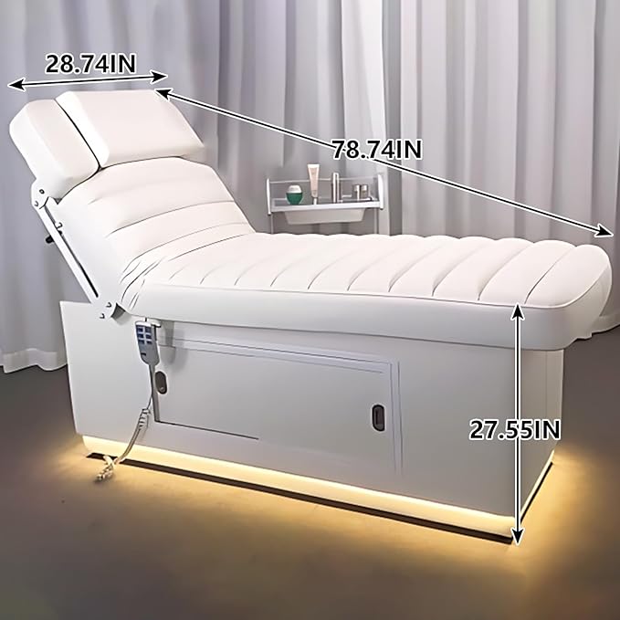 Massage Table - Electric Massage Table with White Ambient Light Design, Treatment Bed Includes Smart Adjustment, Ample Storage Space, Breathing Hole (White)