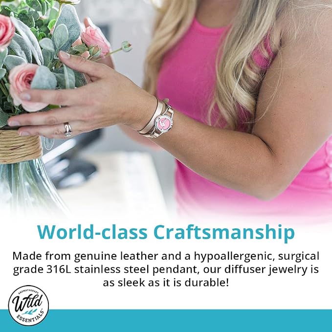 Wild Essentials MOM Essential Oil Leather Wrap Bracelet Diffuser Kit, Gift Set, Lavender, Lemongrass, Peppermint, Orange Oils, 12 Pads, Customizable Color Changing Perfume Jewelry, Aromatherapy