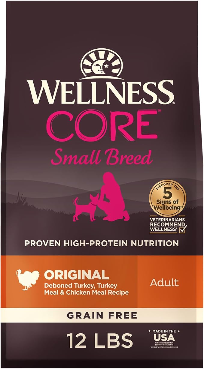 Wellness CORE Small Breed Adult Dry Dog Food, Grain Free Kibble, Natural, High Protein, Turkey and Chicken Recipe, 12 lb Bag