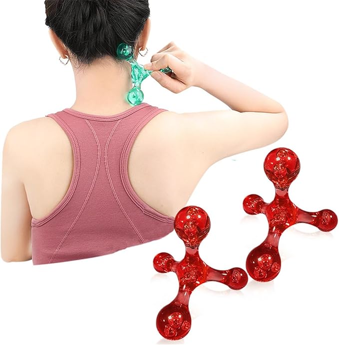 Manual Trigger Point Massage Tool, 2 Pcs 4 Knob Massager Deep Tissue Manual Massager Pressure Point Palm Massage Tool Handheld Back Massagers for Muscle Pain Stress Relief (Red)