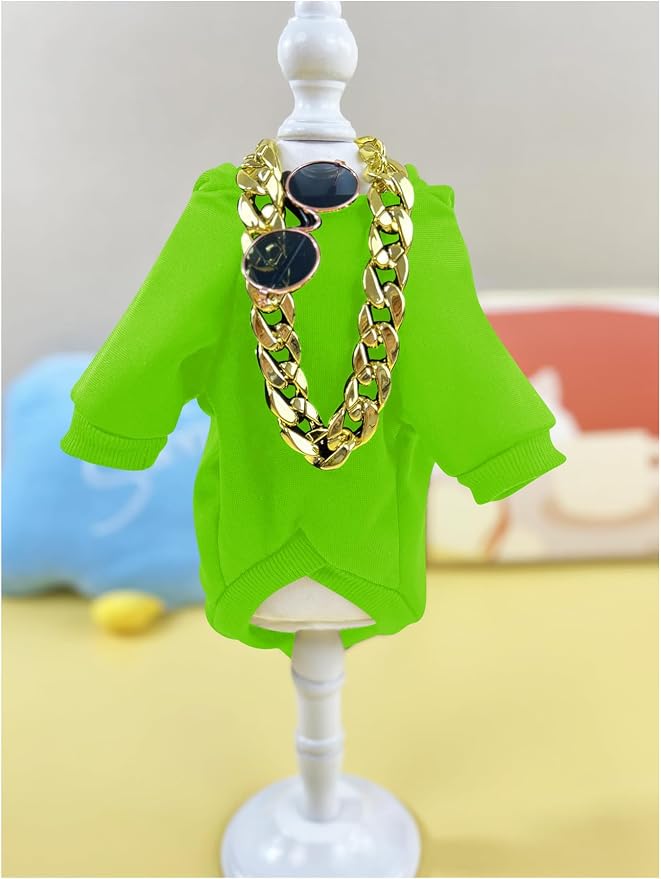 3Pcs Dog Hoodie Cat Apparel Dog Custume Set with Necklace and Sunglasses Pet Clothes for Puppy Small Medium Dogs Cats Green X-Small