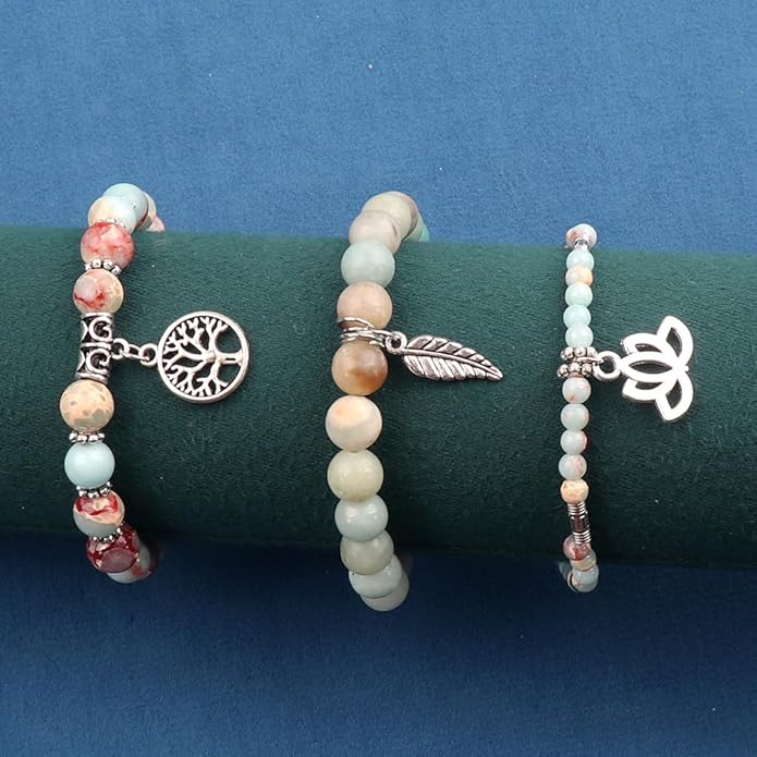 UEUC Tree of Life Yoga Healing Stone Bracelets,Multilayer Lotus Chakra Stone Reiki Bracelet Sets,Anxiety Crystal Natural Stone,for Women Stress Relief