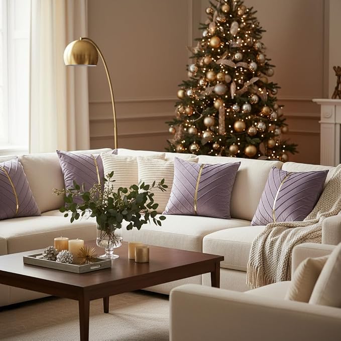 Velvet Throw Pillow Covers 18x18 inch Pack of 2 Gold Decor Purple | Soft Solid Pillow Covers,Modern Luxury Home Decor,for Couch Chair Sofa Bedroom Livingroom,Hidden Zipper,Ideal Gift,Easy Care