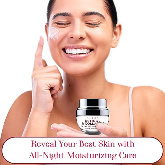 Clear Beauty Retinol & Collagen Night Face Moisturizer - Dermatologist Tested, Moisturizes, Reduces Wrinkles & Fine Lines, Hydrating Cream, Cruelty-Free Korean Skin Care, All Skin Types - 1.69 oz