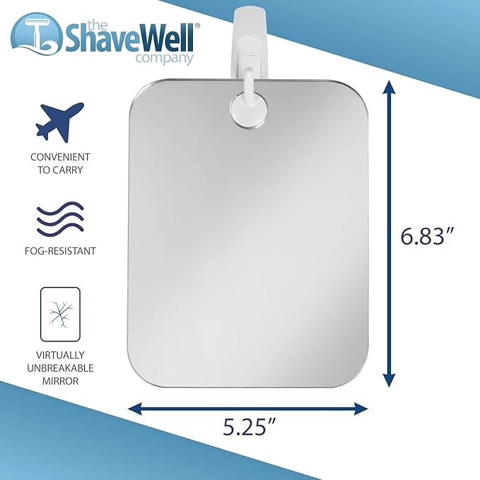 Shave Well Deluxe Anti-Fog Shaving Mirror | Fogless Hanging Bathroom Shower Mirror with Handheld Option for Men and Women | Includes Long-Lasting Removable Adhesive Hook for Wall