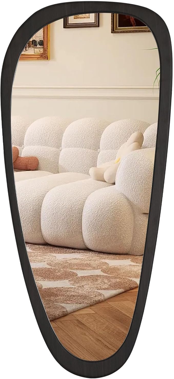 Asymmetrical Irregular Wall Mirror, Decorative for Bedroom Living Room Entryway Hall, Wood Frame for Mid Century Modern Decor 48" H x 22" W, Dark Brown