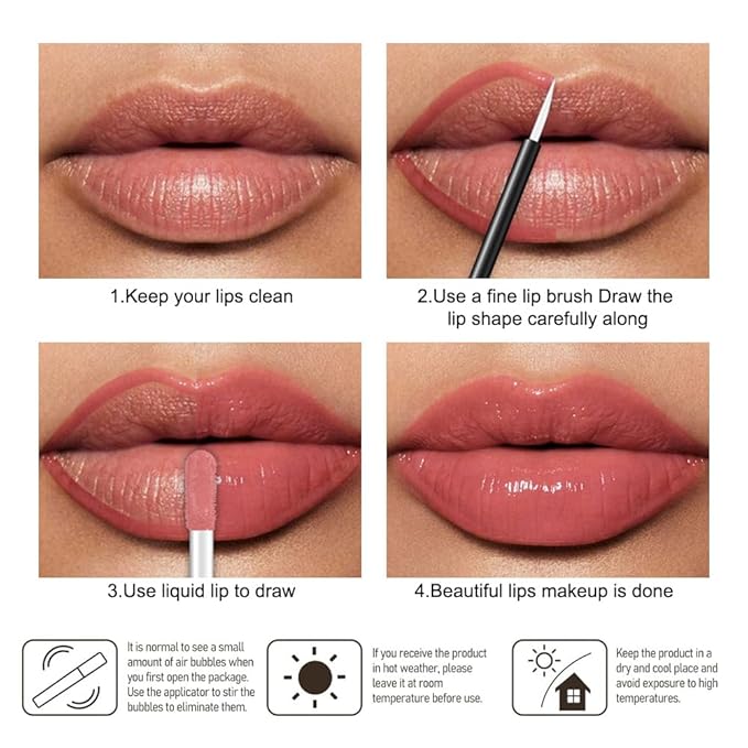 evpct Peachy Nude Shiny Glossy Longwear No-Budge Liquid Lip Color Lipstick Makeup, Highly Pigmented Color Instant Shine, Waterproof Long Lasting Lipstick for Women Lip Stain Gloss with Lip Liner Brush