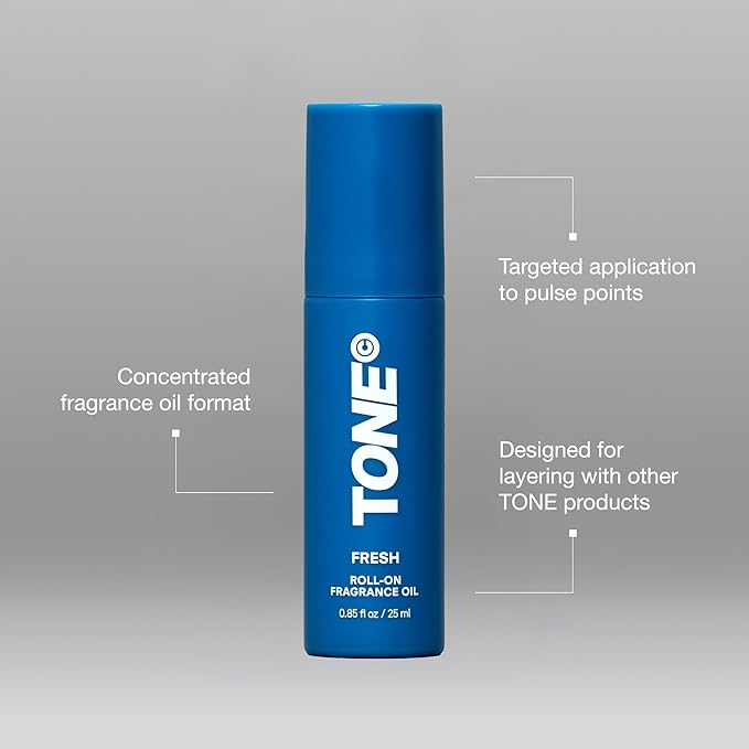 TONE Roll-on Fragrance Oil for Men, Fresh, Fragrance Oil with Notes of Amber, Bergamot, and Jasmine, 0.85 fl oz