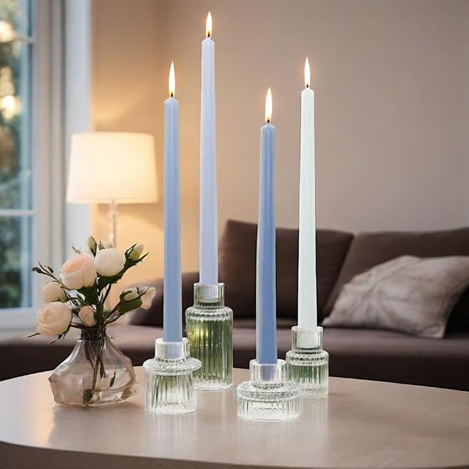 Blue Taper Candles Sea Salt Scented Taper Candle 10 inch Long Gradient Color Candles Smokeless Candle Sticks for Wedding Dinner Home Decor- 4 Pack