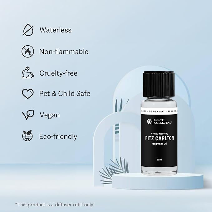 Luxury Hotel Scent Diffuser Oil Inspired by The Ritz Carlton Long-Lasting Essential Oil Refill for HVAC Systems, Home & Spa Use l Waterless Essential Aromatherapy(20ml/0.68Fl Oz)