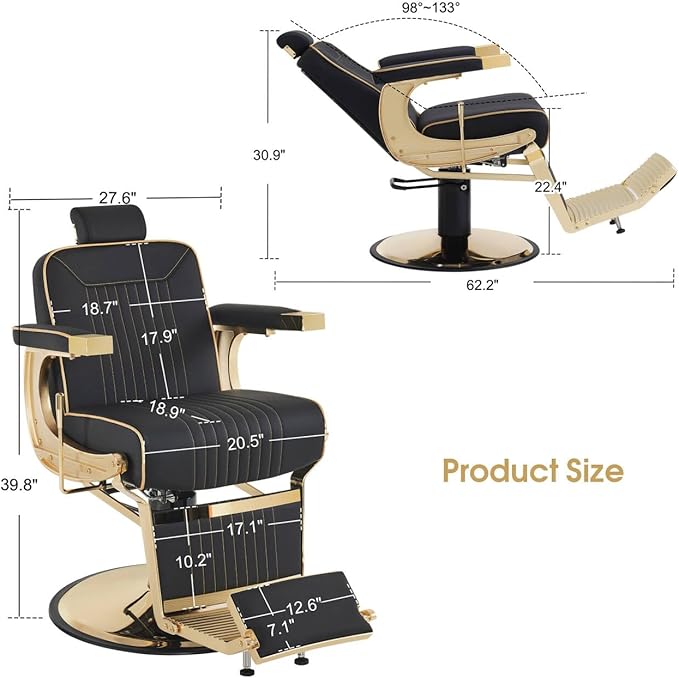BarberPub Classic Barber Chair, 660Lbs Heavy-Duty Hydraulic Pump, Professional Reclining Salon Chair for Hair Stylist, Gold&Black, Barbershop, Salon&Spa Equipment for Adult 8334 (Black) (Black&Gold)