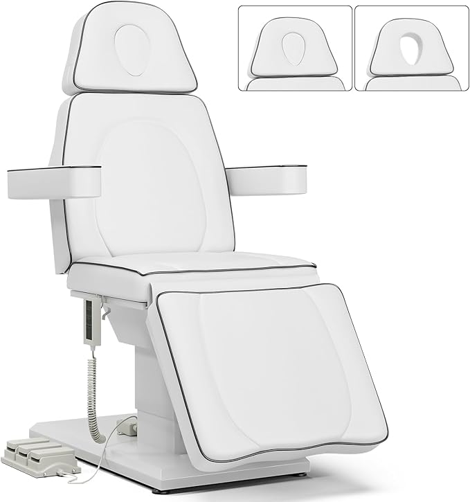 Icoget Fully Electric Esthetician Bed Facial Chair, 4-Section Tattoo Bed Massage Table w/ 3 Motor Adjustments, Medical Aesthetic Chair for Waxing, Beauty, Microblading, Spa, White